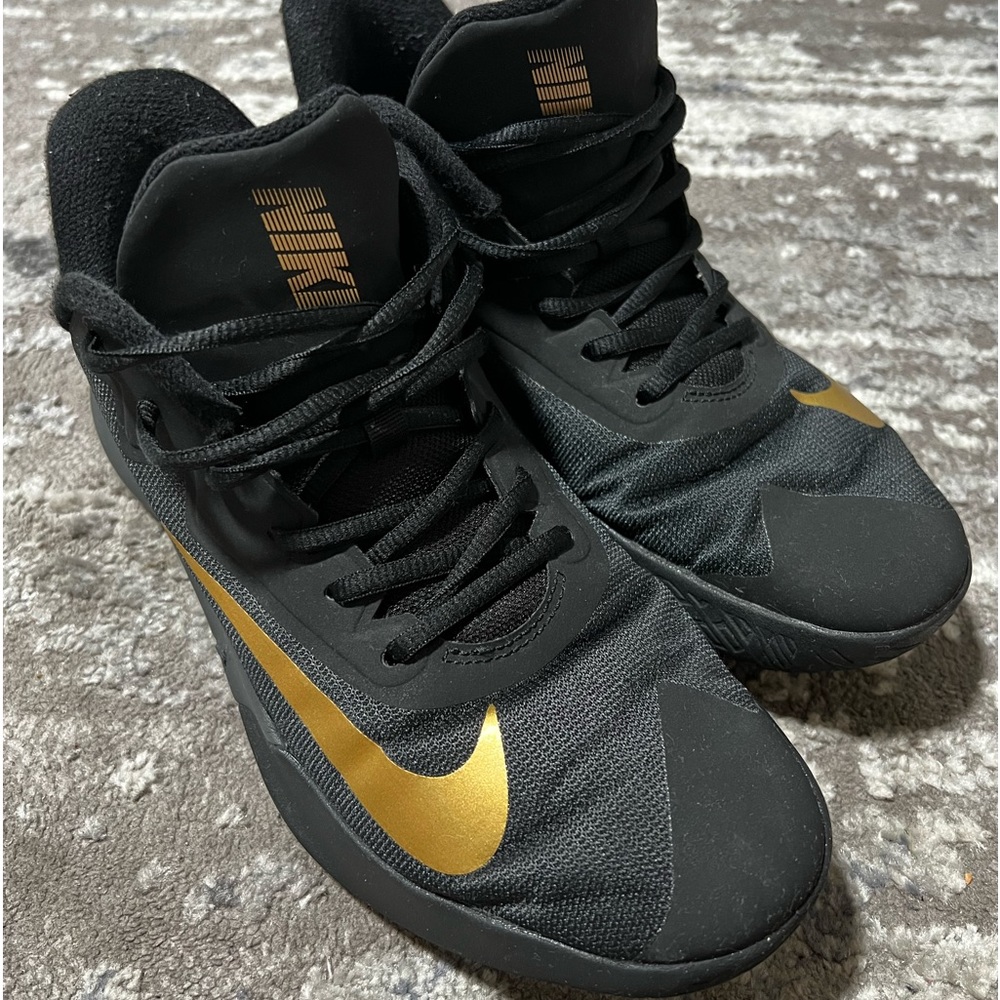 Mens NIKE Precision IV 4 High Top Black Gold Basketball Shoes USED size 8.5